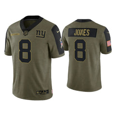 Men's New York Giants #8 Daniel Jones 2021 Olive Salute To Service Limited Stitched Jersey 