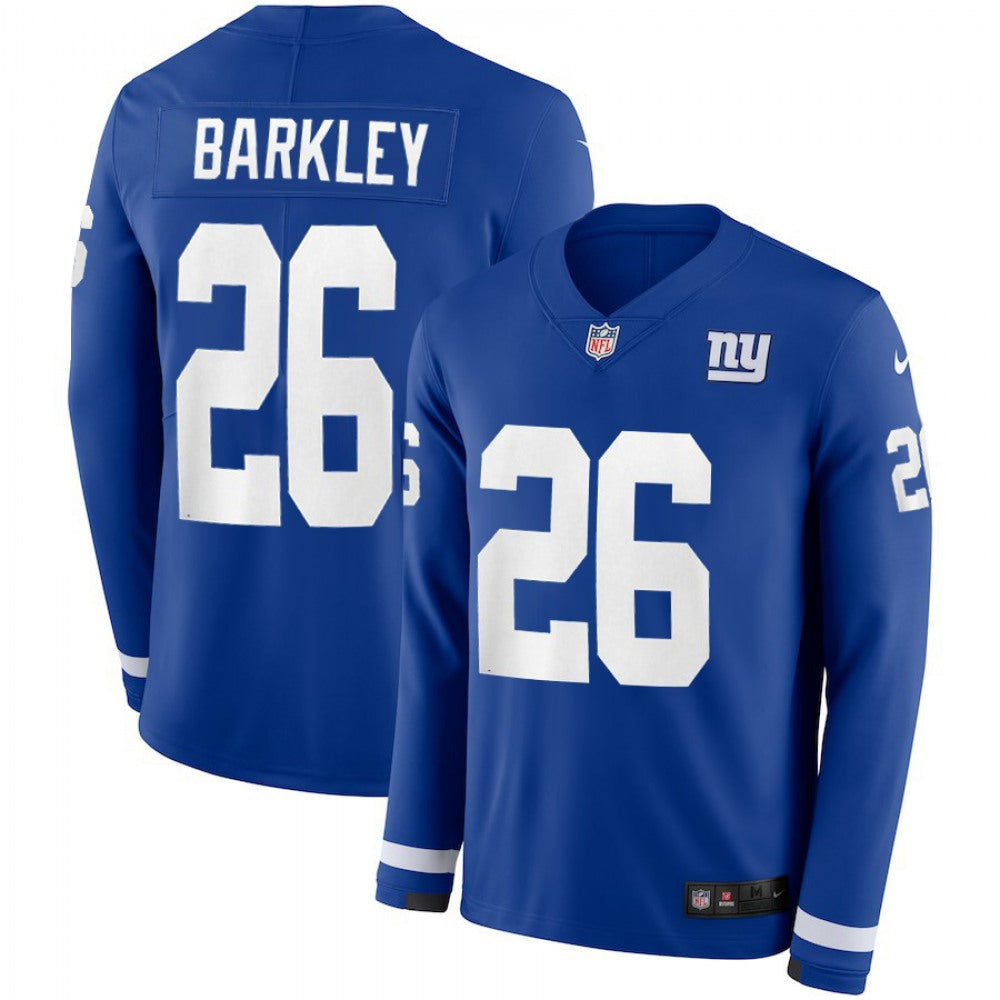 Men's New York Giants #26 Saquon Barkley Royal Therma Long Sleeve Stitched NFL Jersey 