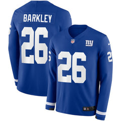 Men's New York Giants #26 Saquon Barkley Royal Therma Long Sleeve Stitched NFL Jersey 