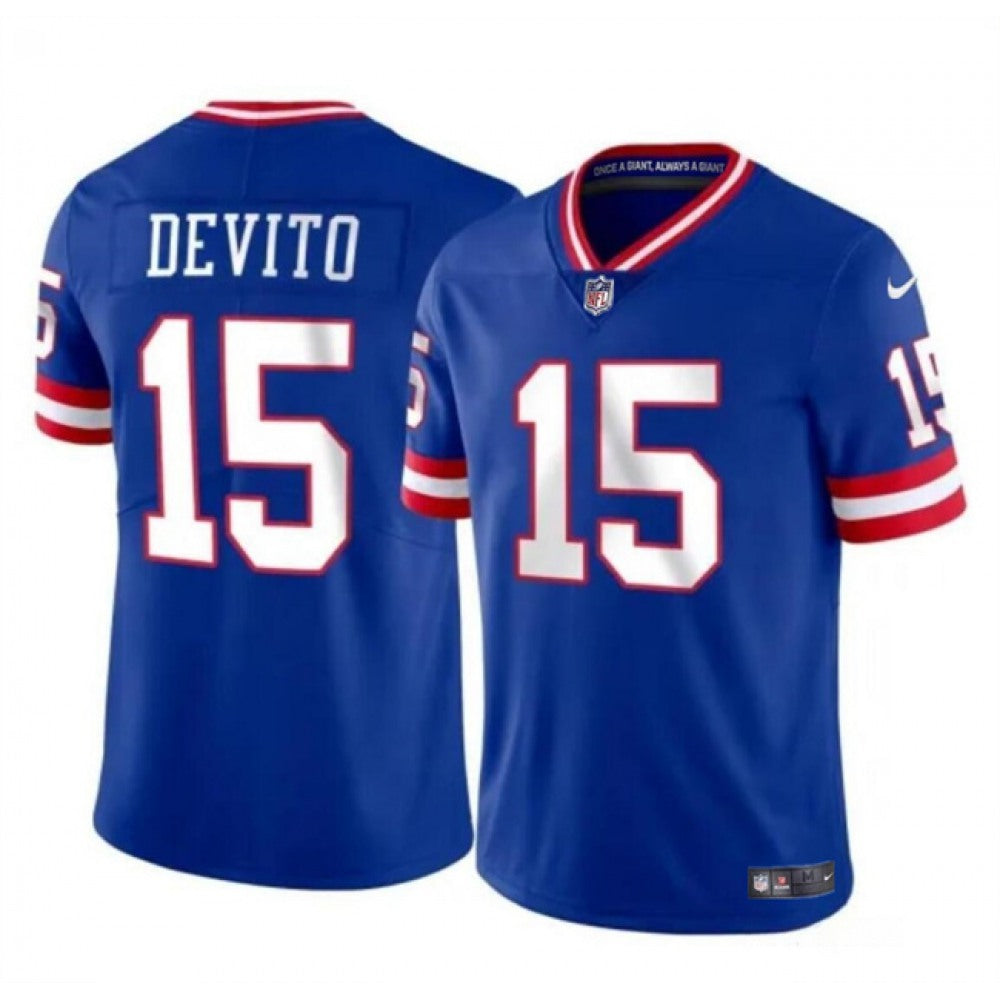 Men's New York Giants #15 Tommy DeVito Royal Throwback Limited Stitched Jersey 