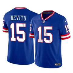 Men's New York Giants #15 Tommy DeVito Royal Throwback Limited Stitched Jersey 