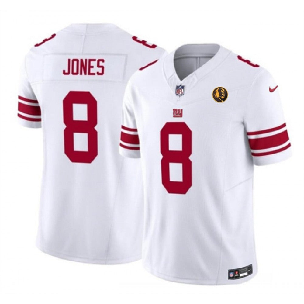 Men's New York Giants #8 Daniel Jones White 2023 F.U.S.E. With John Madden Patch Vapor Limited Stitched Football Jersey 