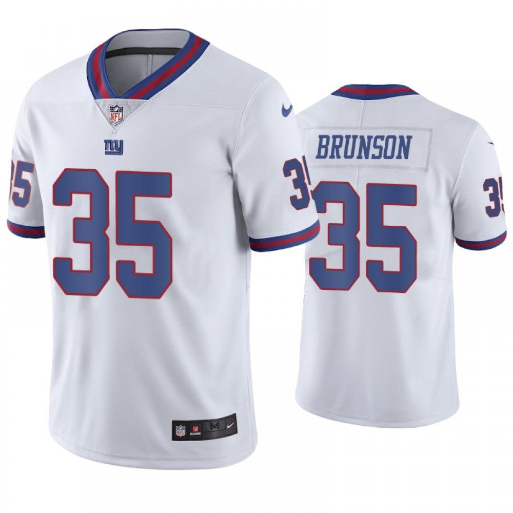 Men's New York Giants #35 T.J. Brunson White Color Rush Stitched Jersey 