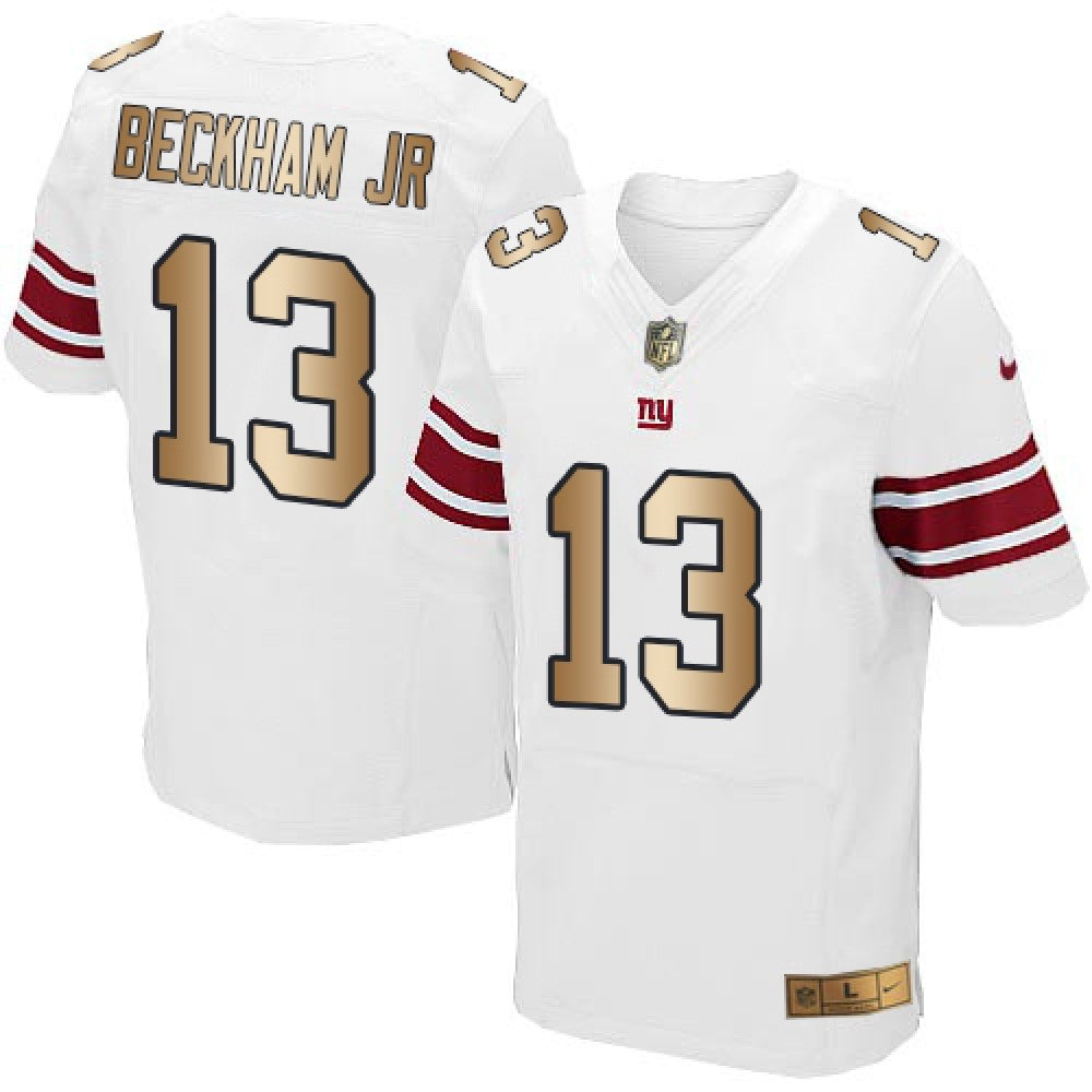 Giants #13 Odell Beckham Jr White Men's Stitched NFL Elite Gold Jersey 
