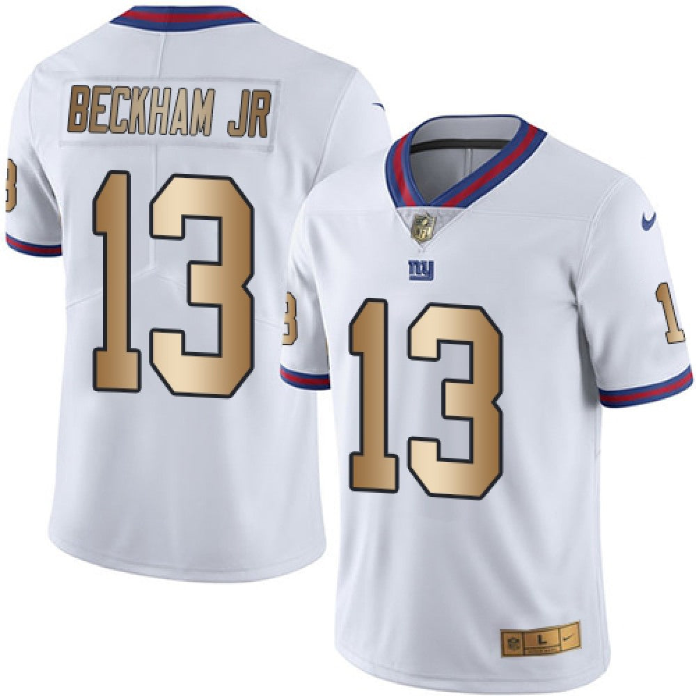 Giants #13 Odell Beckham Jr White Men's Stitched NFL Limited Gold Rush Jersey 