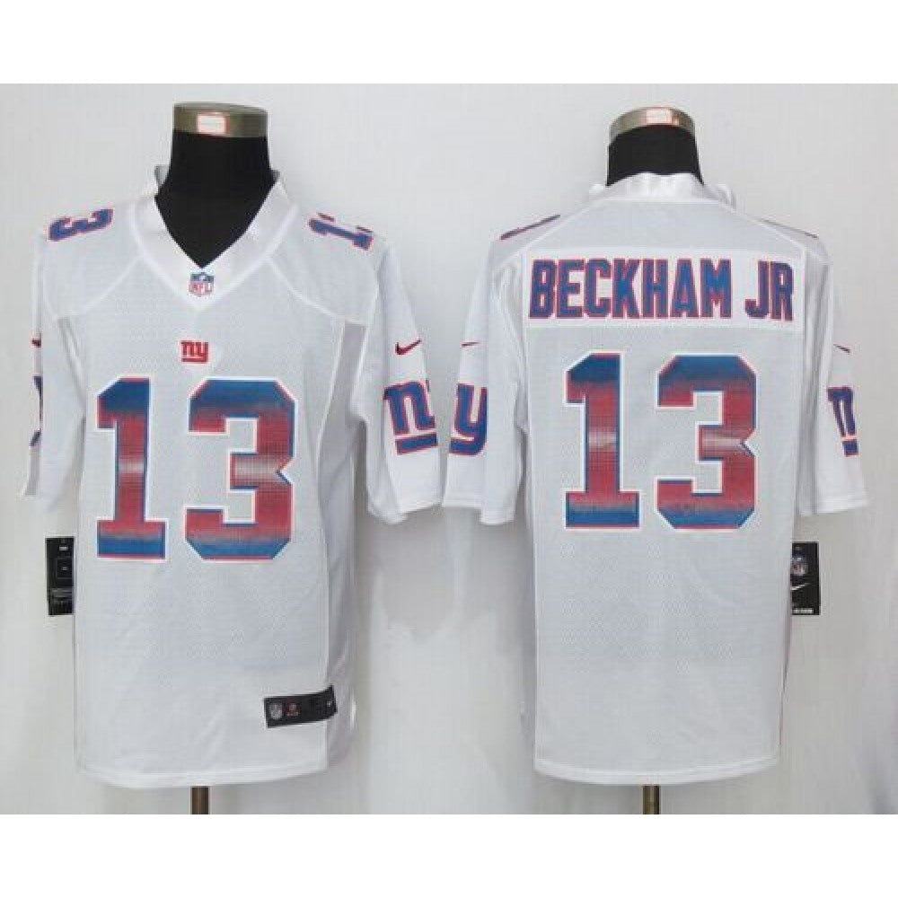 Giants #13 Odell Beckham Jr White Men's Stitched NFL Limited Strobe Jersey 