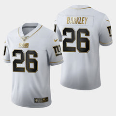 Men's New York Giants #26 Saquon Barkley White 2019 100th Season Golden Edition Limited Stitched NFL Jersey 