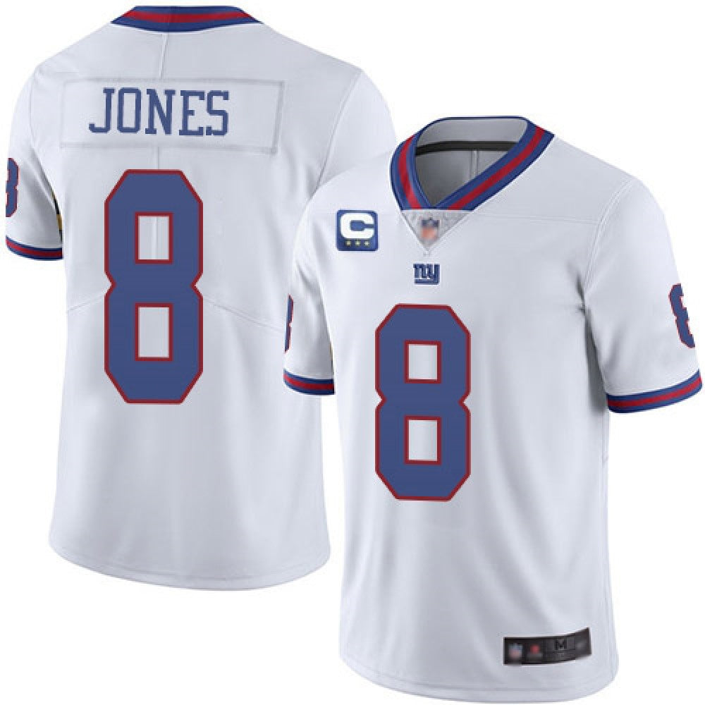 Men's New York Giants #8 Daniel Jones White With 3-star C Patch Limited Stitched Jersey 