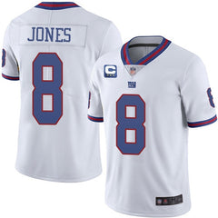 Men's New York Giants #8 Daniel Jones White With 3-star C Patch Limited Stitched Jersey 