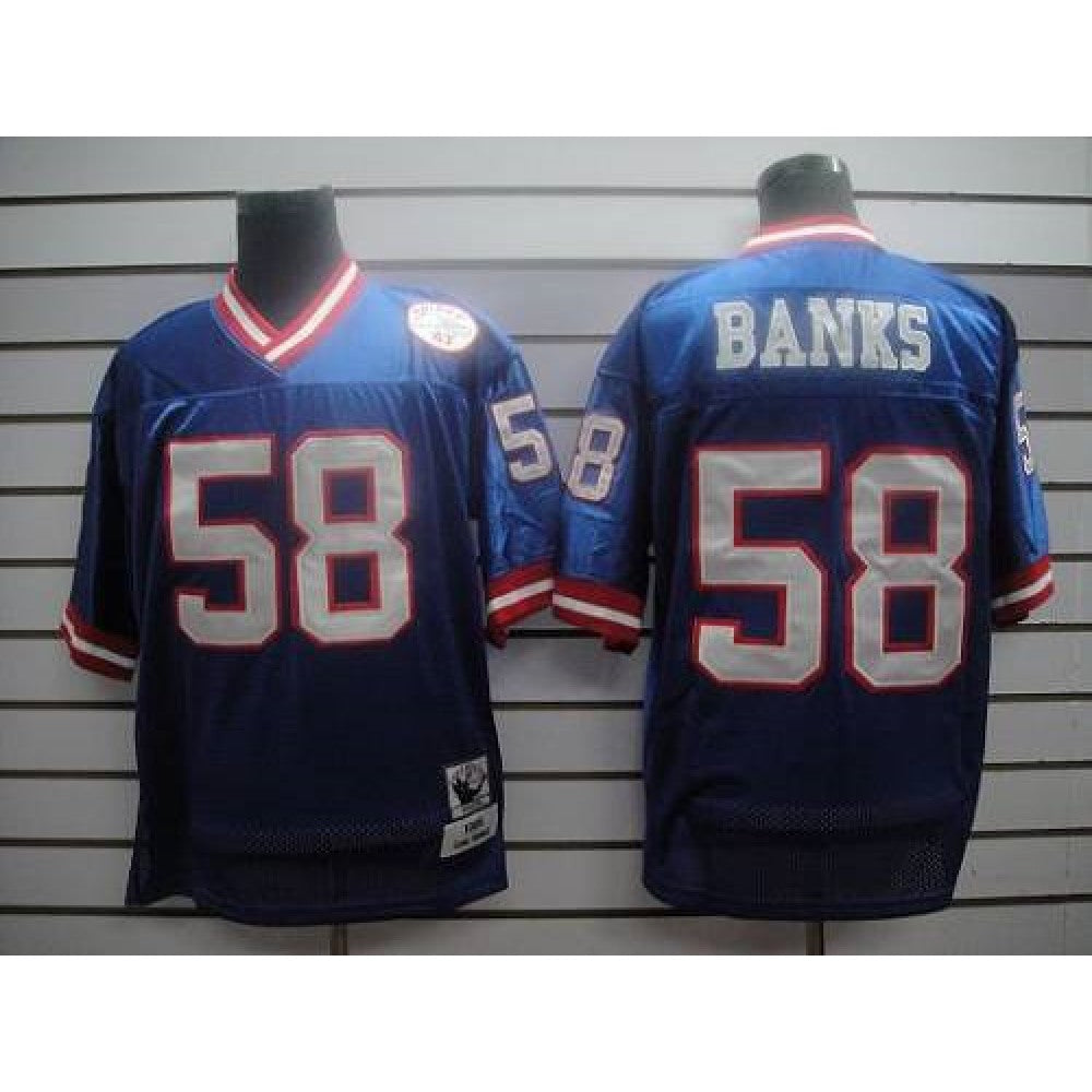 Mitchell and Ness Giants #58 Carl Banks Blue Stitched NFL Jersey 