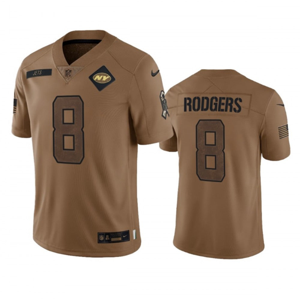 Men's New York Jets #8 Aaron Rodgers 2023 Brown Salute To Service Limited Stitched Football Jersey 