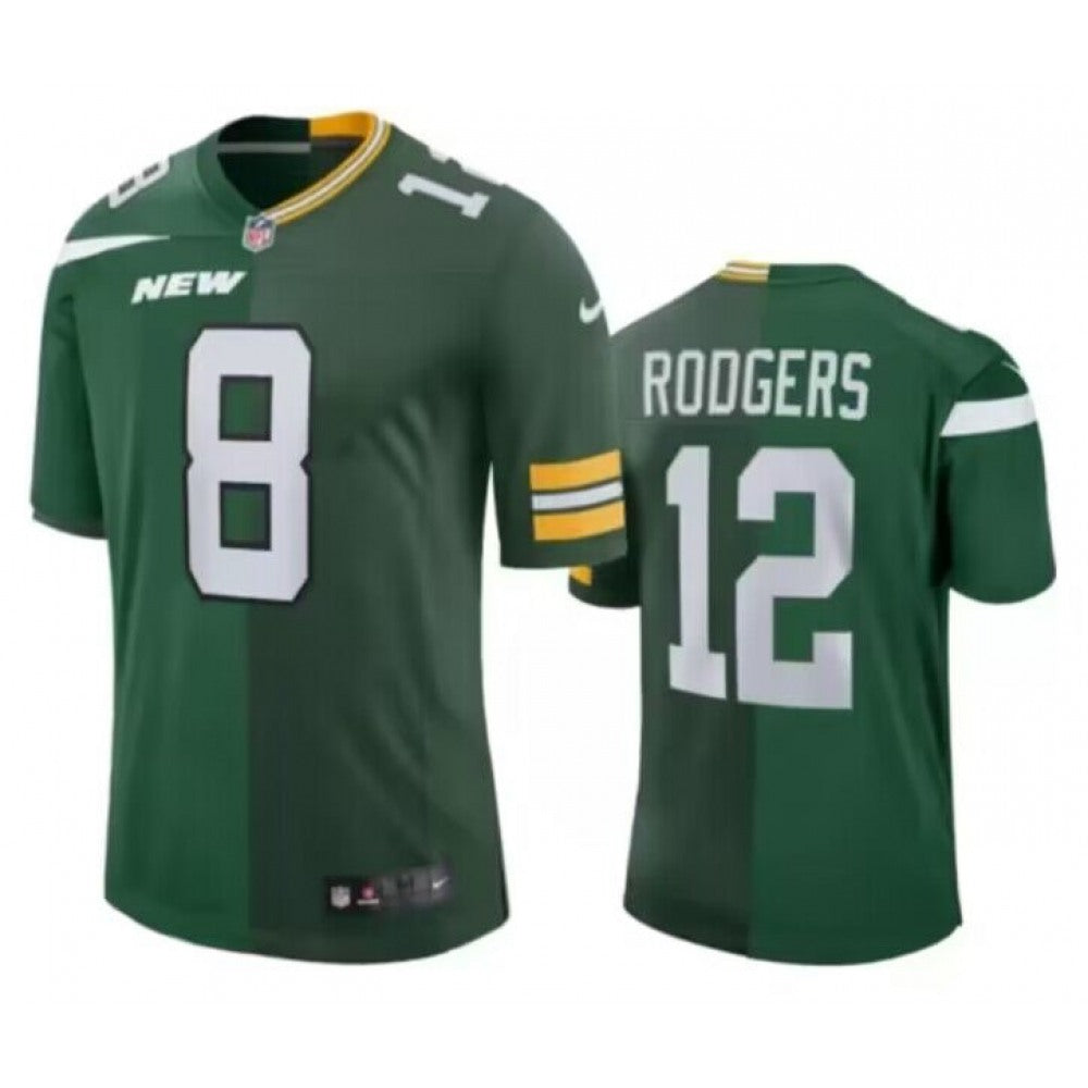 Men's New York Jets Front #8 Back #12 Aaron Rodgers Split Green Jersey 