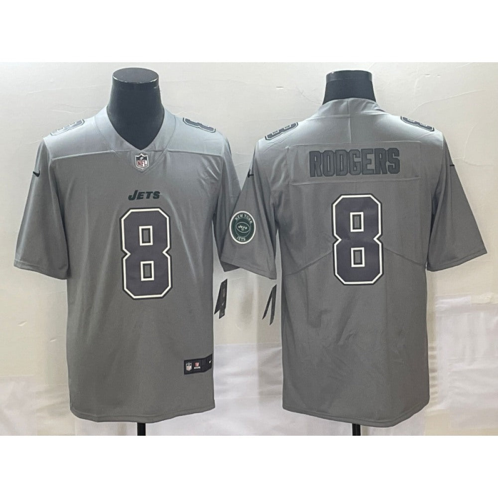 Men's New York Jets #8 Aaron Rodgers Grey With Patch Stitched Jersey 