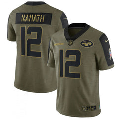 Men's New York Jets #12 Joe Namath 2021 Olive Salute To Service Limited Stitched Jersey 