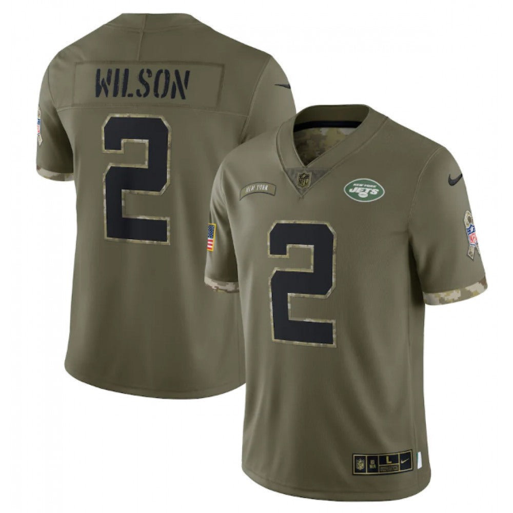 Men's New York Jets #2 Zach Wilson Olive 2022 Salute To Service Limited Stitched Jersey 