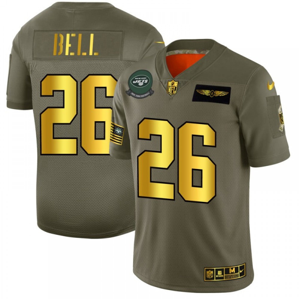 Men's New York Jets #26 Le'Veon Bell 2019 Olive/Gold Salute To Service Limited Stitched NFL Jersey 