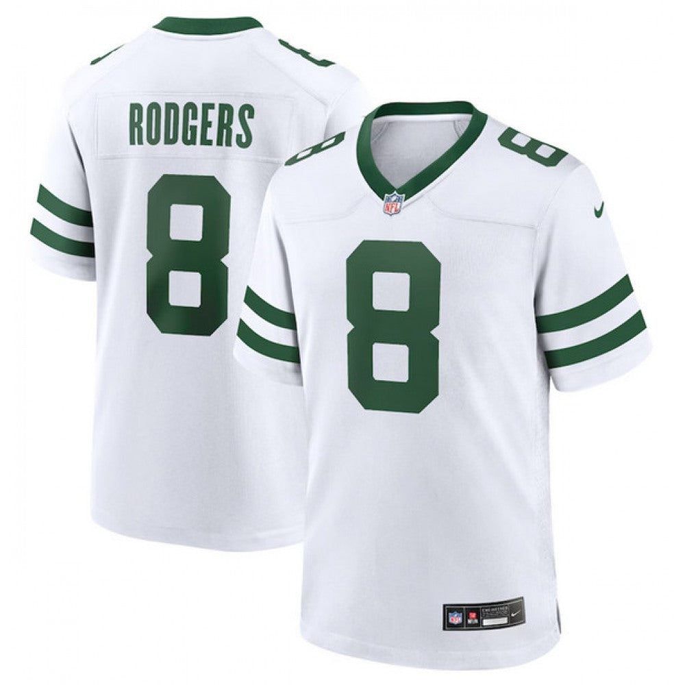 Men's New York Jets #8 Aaron Rodgers White Throwback Player Stitched Game Jersey 