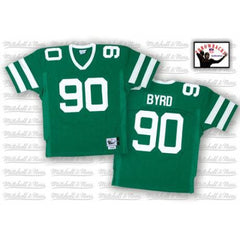 Mitchell and Ness Jets Dennis Byrd #90 Stitched Green NFL Jersey 