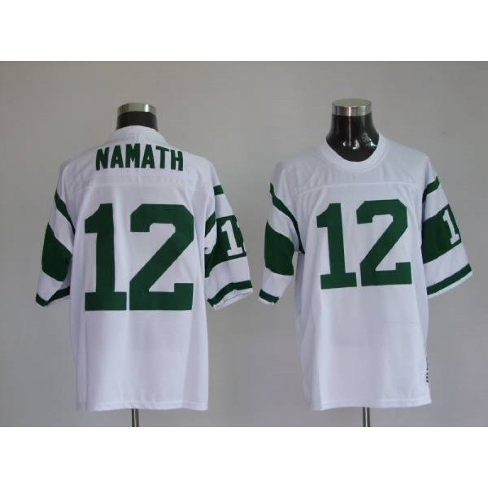 Mitchell and Ness Jets Joe Namath #12 Stitched White NFL Jersey 