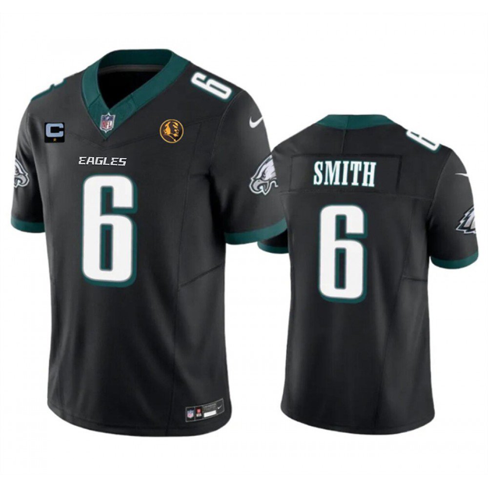 Men's Philadelphia Eagles #6 DeVonta Smith Black 2023 F.U.S.E. With 1-star C Patch And John Madden Patch Vapor Limited Stitched Football Jersey 