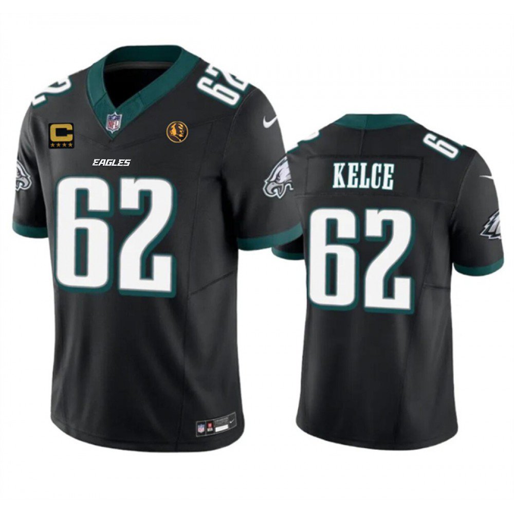 Men's Philadelphia Eagles #62 Jason Kelce Black 2023 F.U.S.E. With 4-star C Patch And John Madden Patch Vapor Limited Stitched Football Jersey 