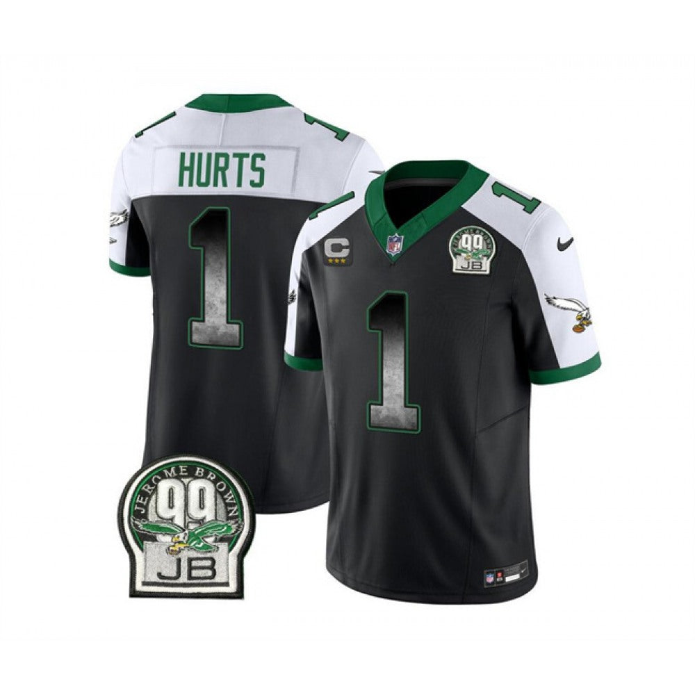 Men's Philadelphia Eagles #1 Jalen Hurts Black/White 2023 F.U.S.E. With 3-star C Patch Throwback Vapor Untouchable Limited Stitched Football Jersey 
