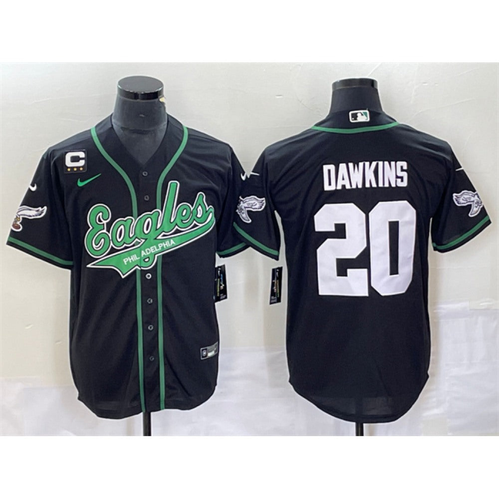 Men's Philadelphia Eagles #20 Brian Dawkins Black With 3-star C Patch Cool Base Stitched Baseball Jersey 