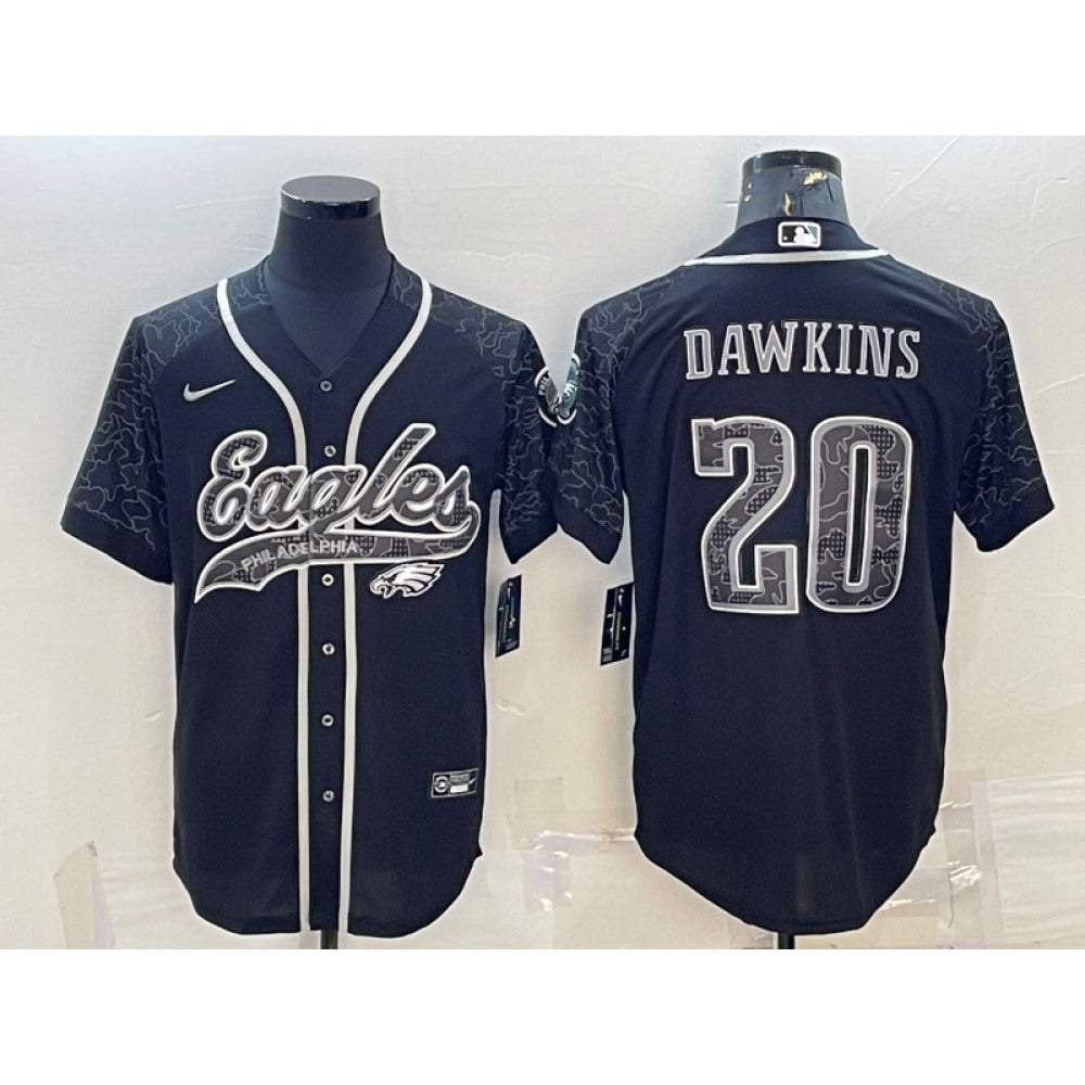 Men's Philadelphia Eagles #20 Brian Dawkins Black Reflective With Patch Cool Base Stitched Baseball Jersey 