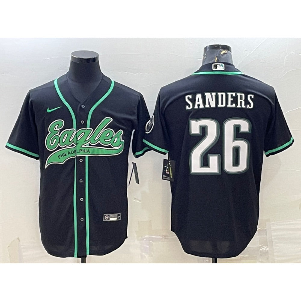 Men's Philadelphia Eagles #26 Miles Sanders Black With Patch Cool Base Stitched Baseball Jersey 