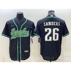 Men's Philadelphia Eagles #26 Miles Sanders Black With Patch Cool Base Stitched Baseball Jersey 