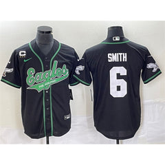 Men's Philadelphia Eagles #6 DeVonta Smith Black With 3-star C Patch Cool Base Stitched Baseball Jersey 