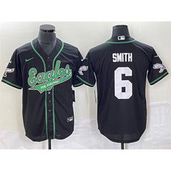 Men's Philadelphia Eagles #6 DeVonta Smith Black Cool Base Stitched Baseball Jersey 
