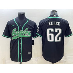 Men's Philadelphia Eagles #62 Jason Kelce Black With Patch Cool Base Stitched Baseball Jersey 