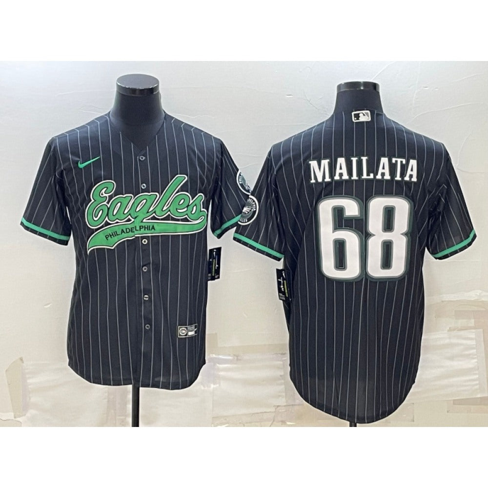 Men's Philadelphia Eagles #68 Jordan Mailata Black With Patch Cool Base Stitched Baseball Jersey 