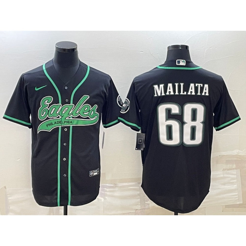 Men's Philadelphia Eagles #68 Jordan Mailata Black With Patch Cool Base Stitched Baseball Jersey 