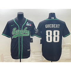 Men's Philadelphia Eagles #88 Dallas Goedert Black With Super Bowl LVII Patch Cool Base Stitched Baseball Jersey 