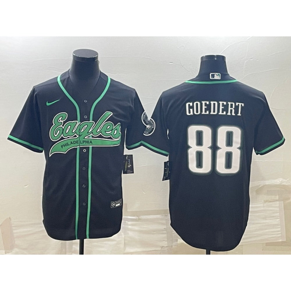 Men's Philadelphia Eagles #88 Dallas Goedert Black With Patch Cool Base Stitched Baseball Jersey 