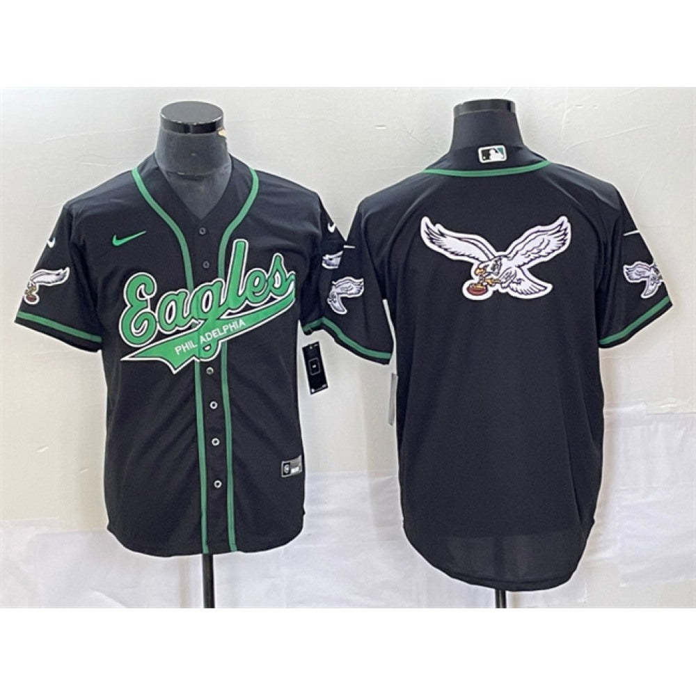 Men's Philadelphia Eagles Black Team Big Logo Cool Base Stitched Baseball Jersey 
