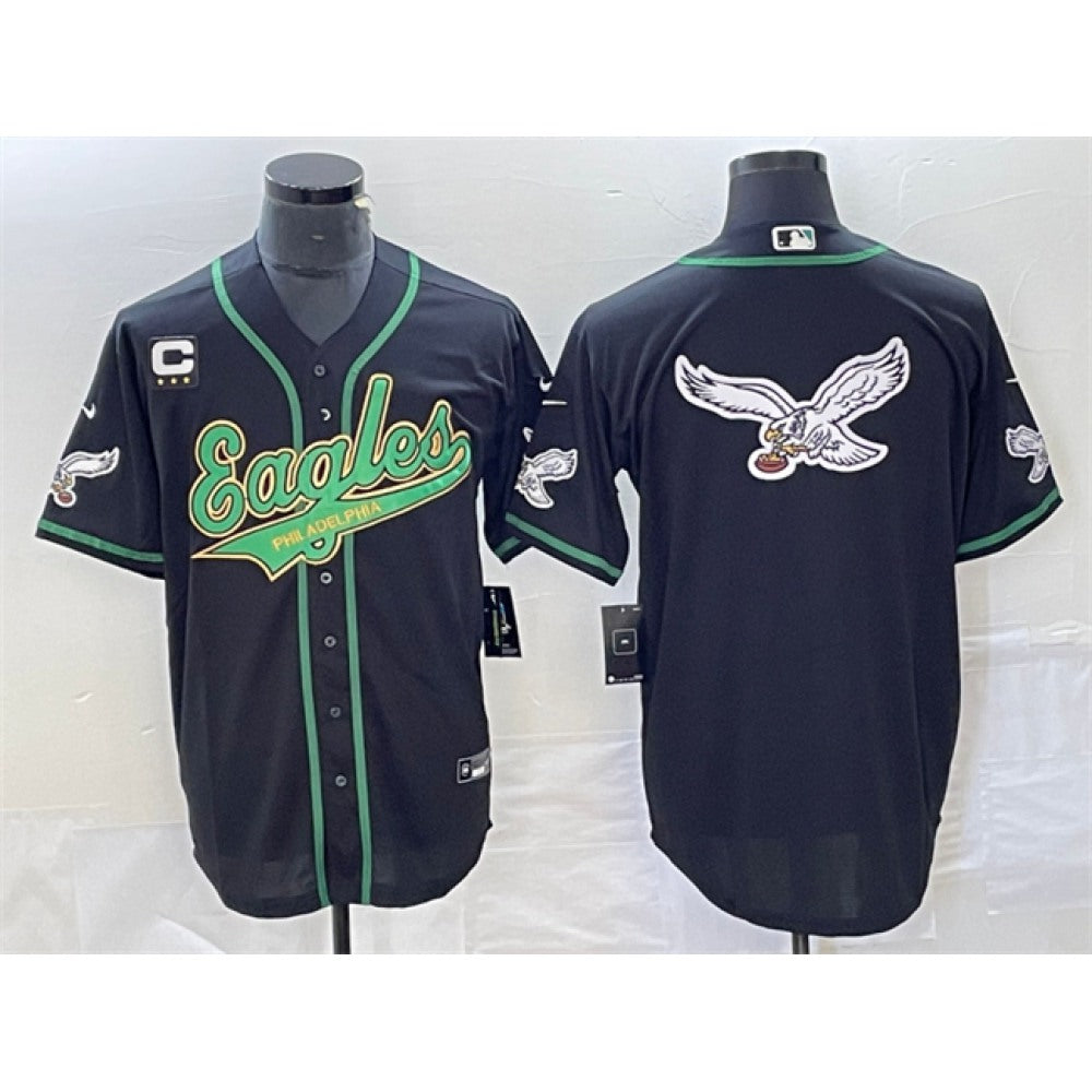 Men's Philadelphia Eagles Black Team Big Logo With 3-star C Patch Cool Base Stitched Baseball Jersey 