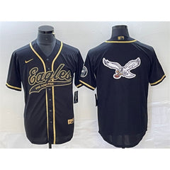Men's Philadelphia Eagles Black Gold Team Big Logo Cool Base Stitched Baseball Jersey 