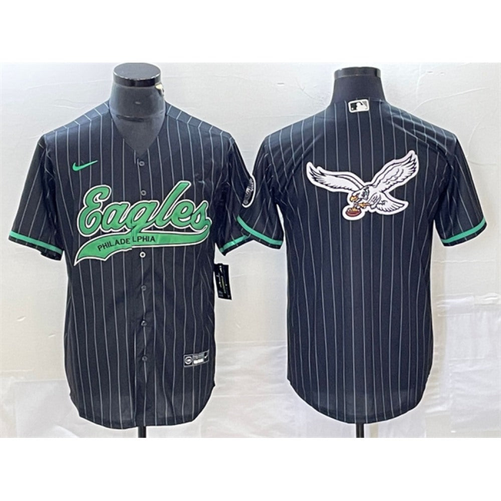 Men's Philadelphia Eagles Black Team Big Logo Cool Base Stitched Baseball Jersey 