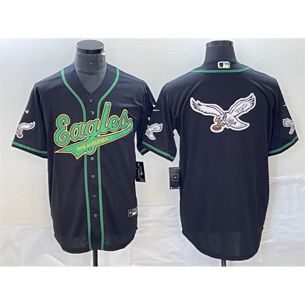 Men's Philadelphia Eagles Black Team Big Logo Cool Base Stitched Baseball Jersey 