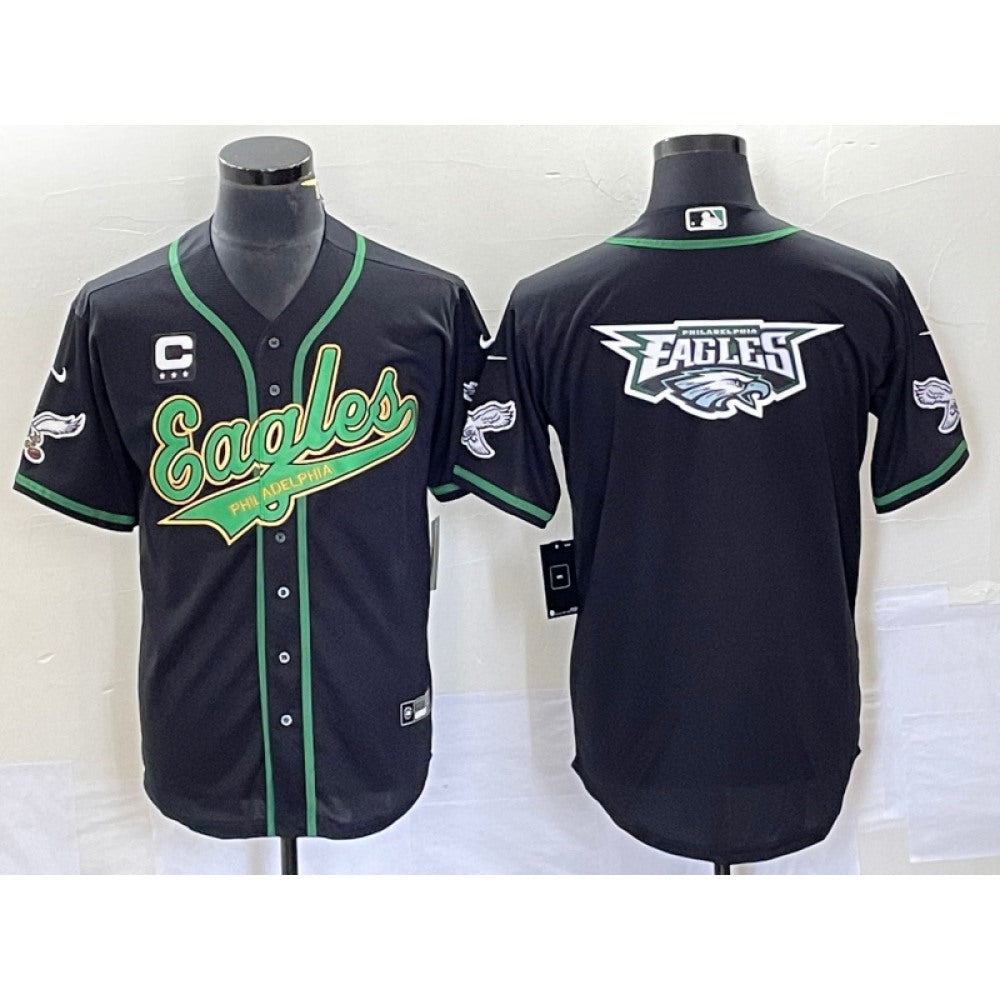 Men's Philadelphia Eagles Black Gold Team Big Logo With 3-star C Patch Cool Base Stitched Baseball Jersey 