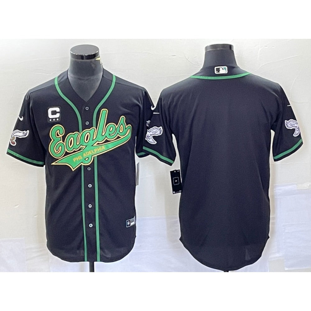 Men's Philadelphia Eagles Blank Black Gold With 3-star C Patch Cool Base Stitched Baseball Jersey 
