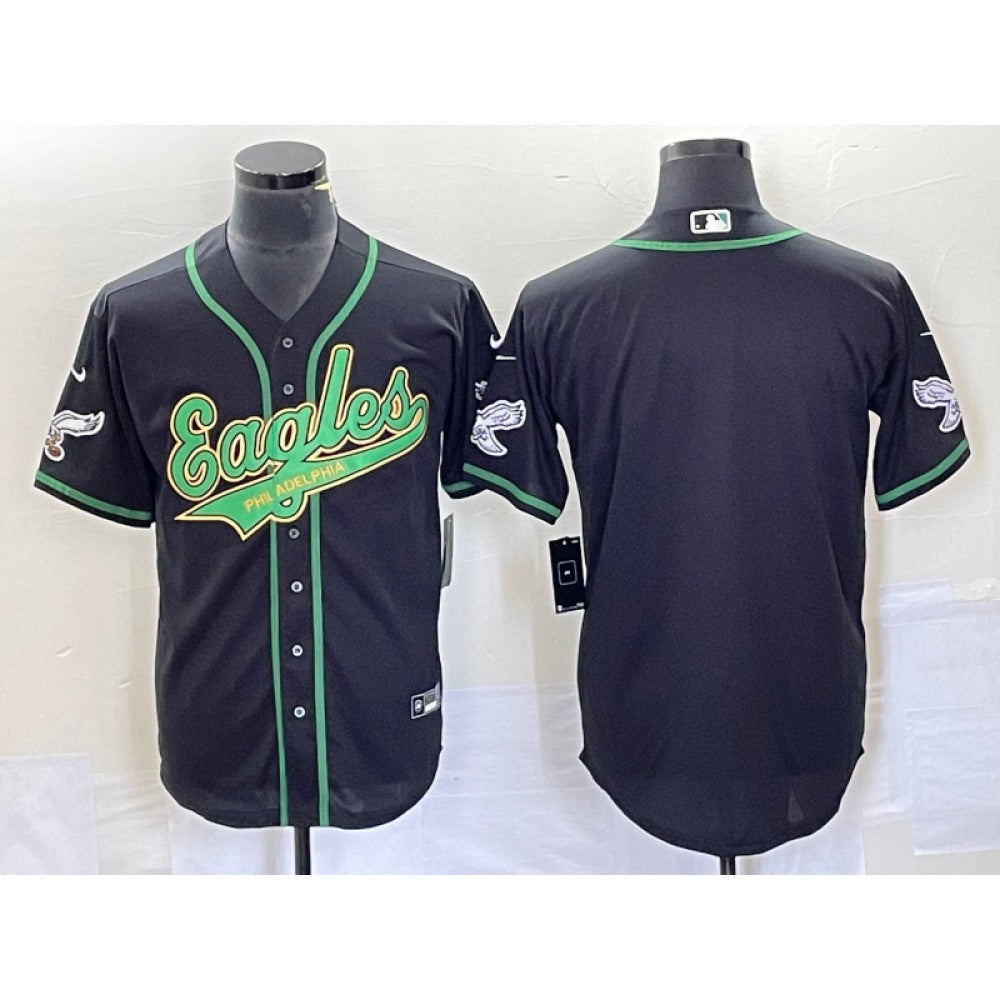 Men's Philadelphia Eagles Blank Black Gold Cool Base Stitched Baseball Jersey 