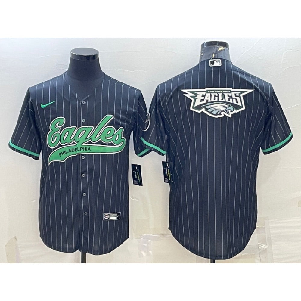 Men's Philadelphia Eagles Black Team Big Logo With Patch Cool Base Stitched Baseball Jersey 