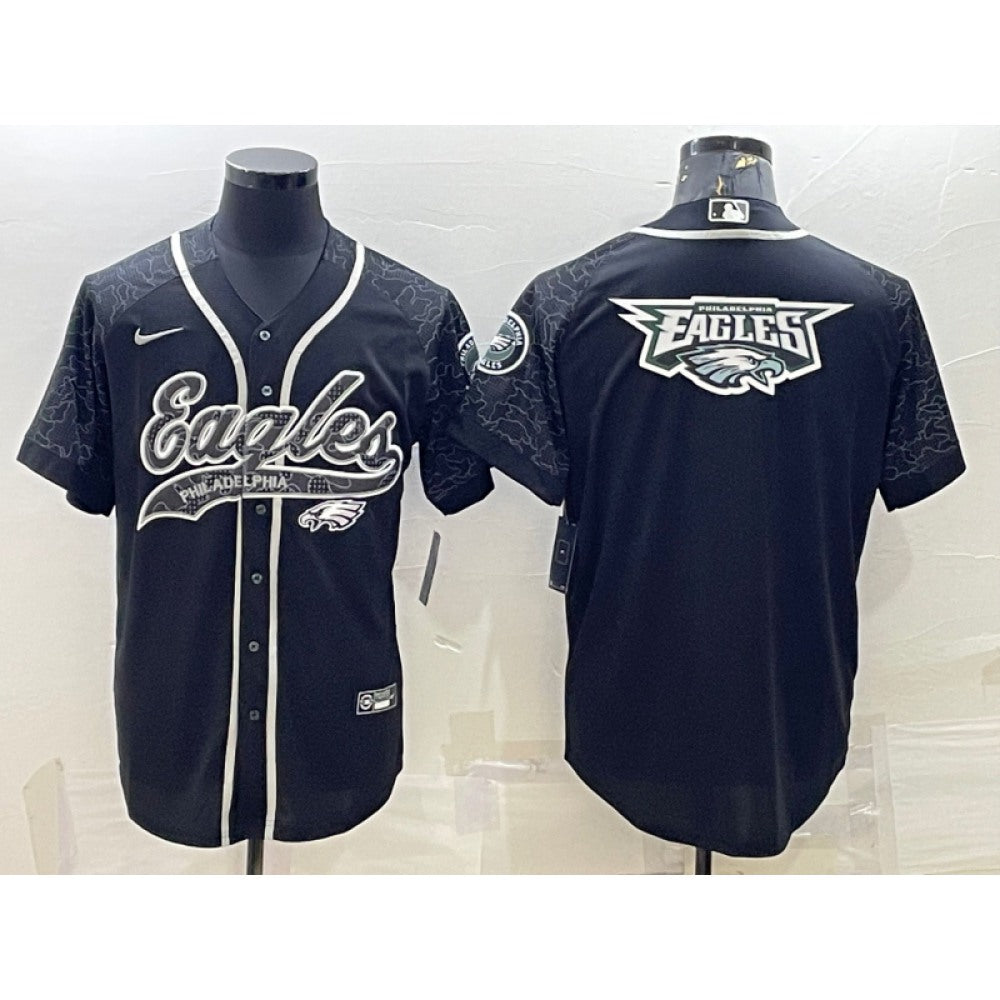 Men's Philadelphia Eagles Black Reflective Team Big Logo With Patch Cool Base Stitched Baseball Jersey 