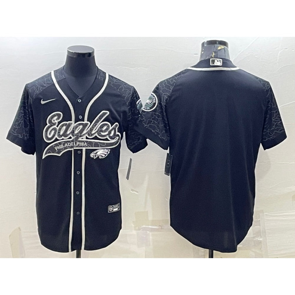 Men's Philadelphia Eagles Blank Black Reflective With Patch Cool Base Stitched Baseball Jersey 