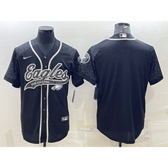 Men's Philadelphia Eagles Blank Black Reflective With Patch Cool Base Stitched Baseball Jersey 