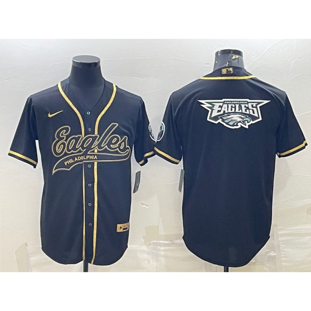 Men's Philadelphia Eagles Black Gold Team Big Logo With Patch Cool Base Stitched Baseball Jersey 